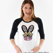 Monogram Black and Rose Bunny Head Easter Raglan Tee