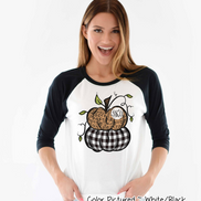 Leopard & Black Plaid Stacked Monogram Pumpkins Raglan Tee