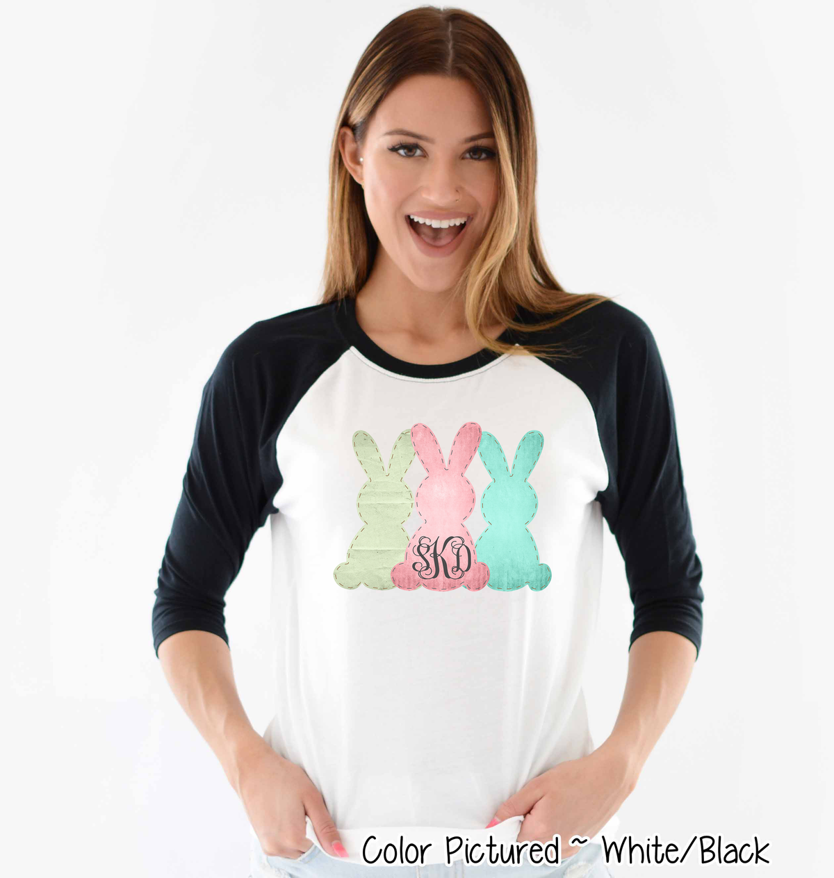 Monogram Bunny Trio Easter Raglan Tee