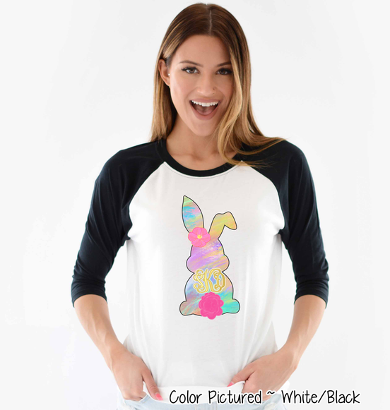 Monogram Pastel Easter Bunny Raglan Tee