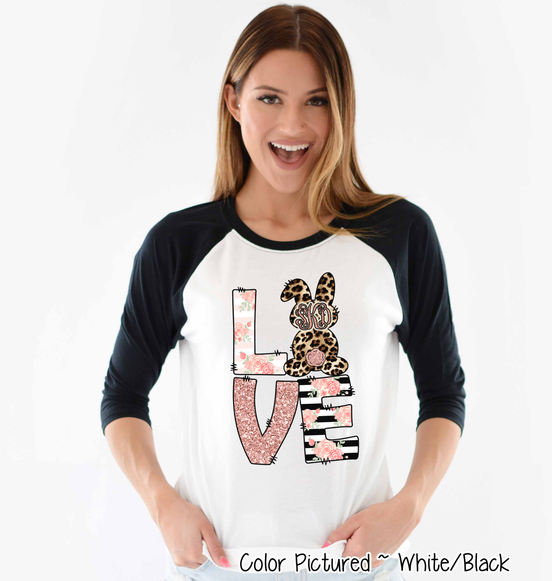 Monogram Leopard Rose Gold LOVE Bunny Raglan Tee