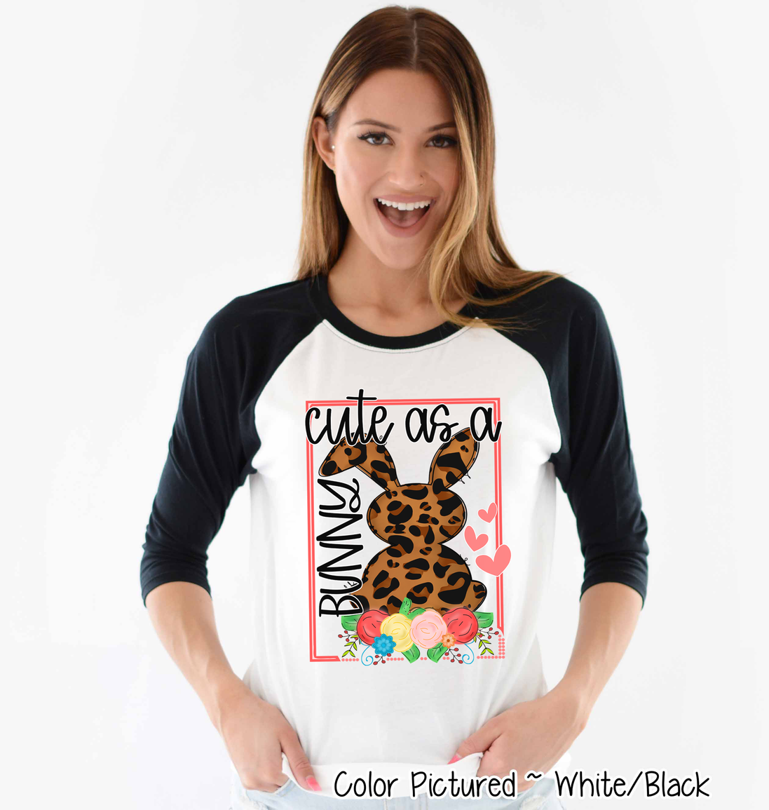 Leopard Print Cute as a Bunny Easter Raglan Tee