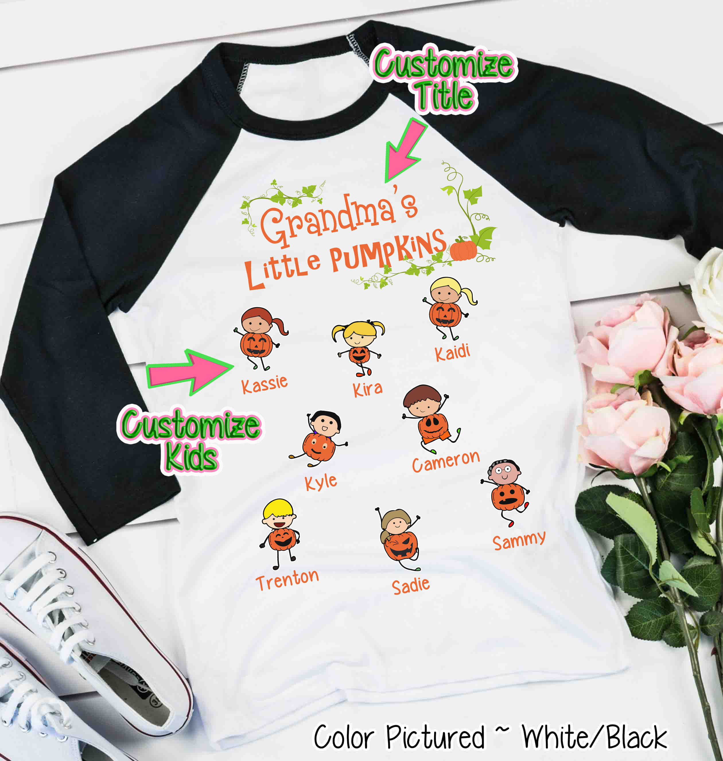 Mom, Grandma, Grandpa etc. Little Pumpkins  ~ Custom Named Kids Pumpkin Raglan Tee