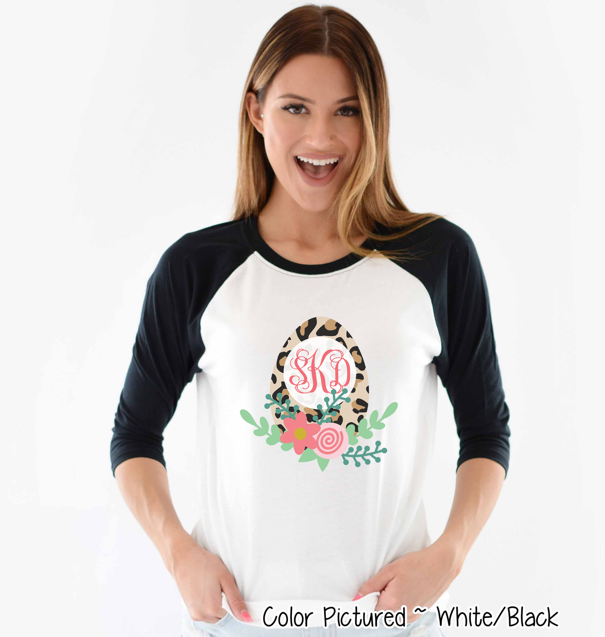 Monogram Leopard Easter Egg Raglan Tee