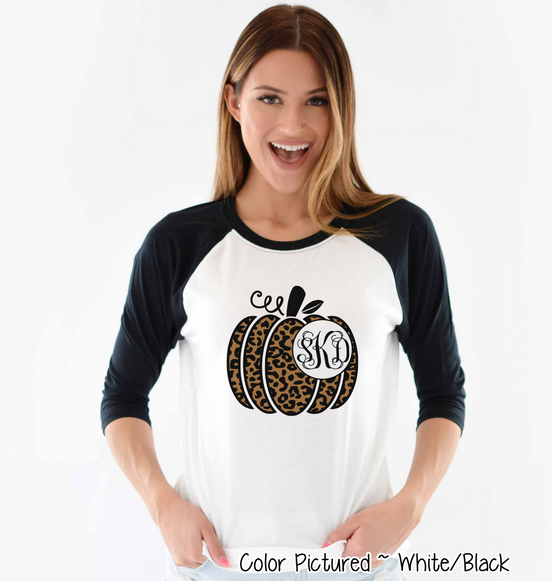 Leopard Pumpkin Monogram Raglan Tee