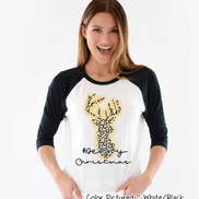 Leopard Print Reindeer Merry Christmas Raglan Tee