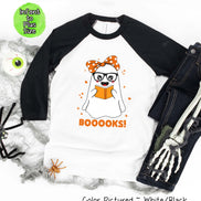 Booooooks Girl Ghost Halloween Raglan Tee