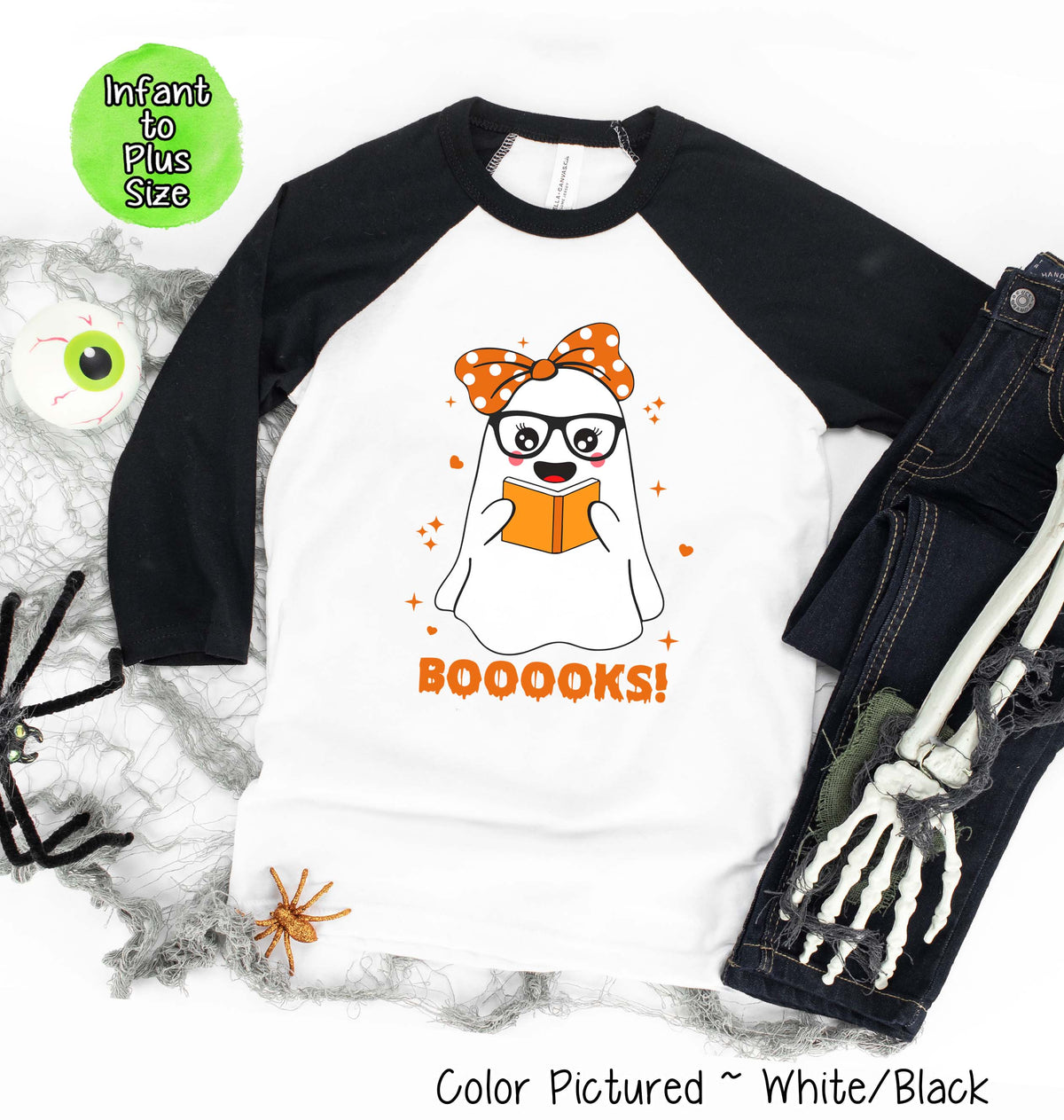 Booooooks Girl Ghost Halloween Raglan Tee