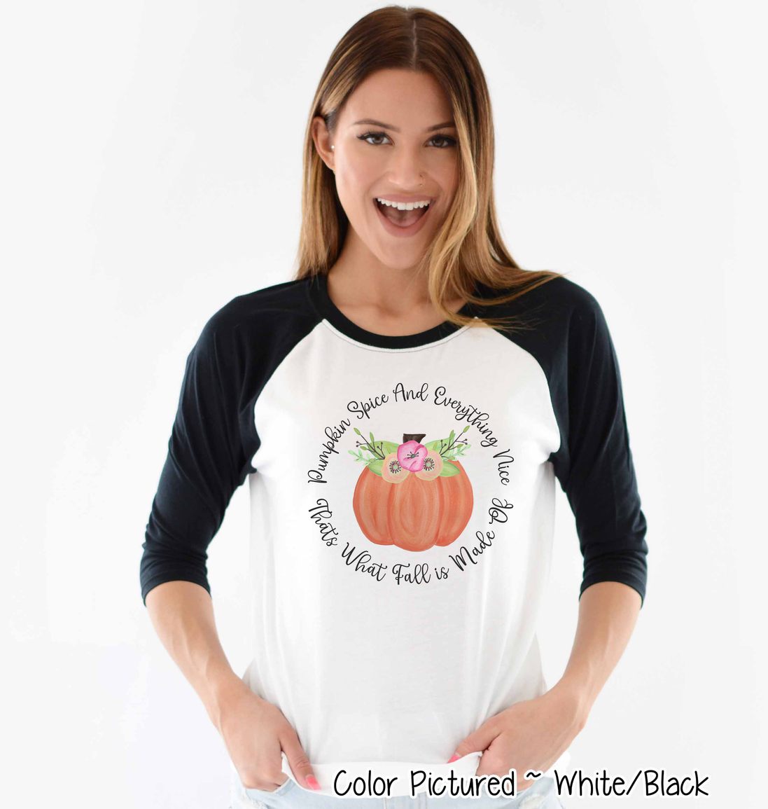 Pumpkin Spice & Everything Nice Floral Pumpkin Raglan Tee