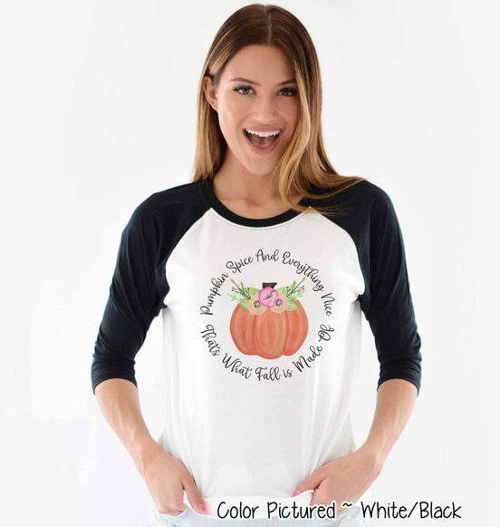 Pumpkin Spice & Everything Nice Floral Pumpkin Raglan Tee