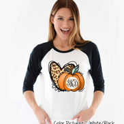 Leopard Heart and Fall Monogram Pumpkin Raglan Tee