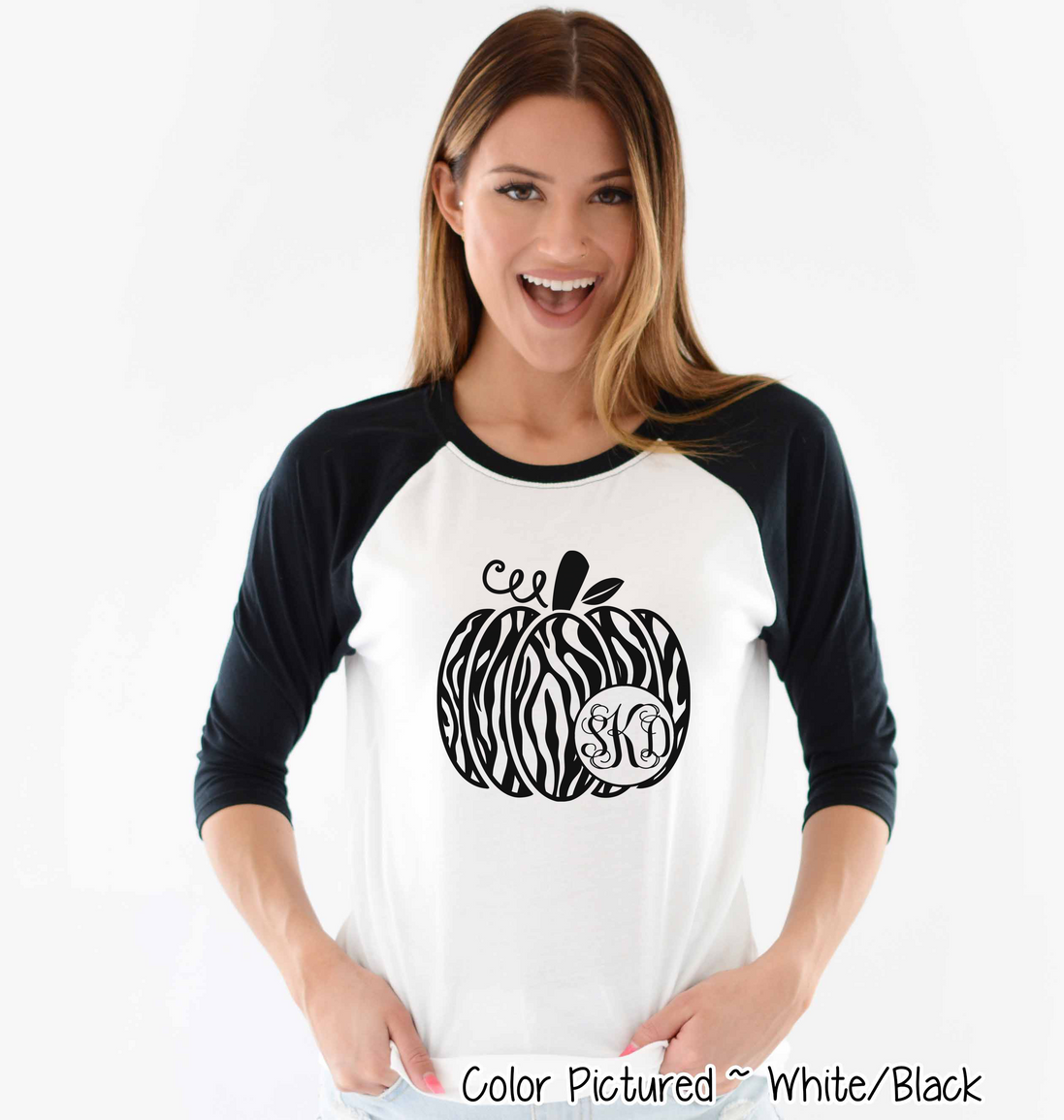 Monogram Zebra Print Fall Pumpkin Raglan Tee