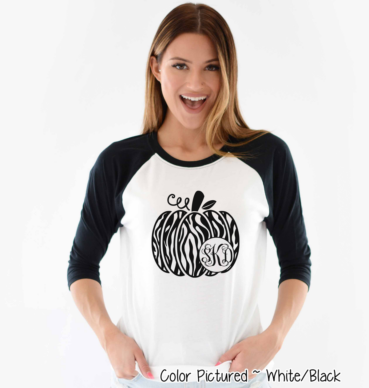 Monogram Zebra Print Fall Pumpkin Raglan Tee