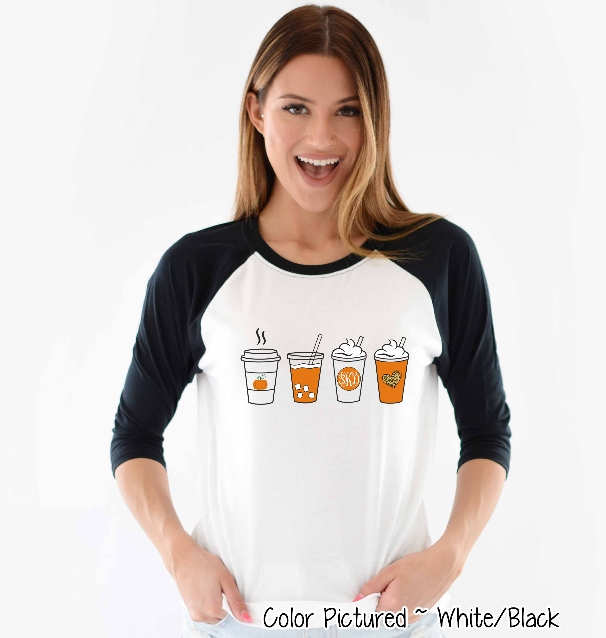 Pumpkin Spice Latte Drink Monogram Raglan Tee
