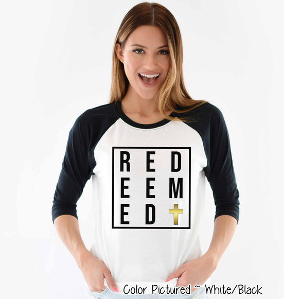 Redeemed with Gold Cross Easter Raglan Tee