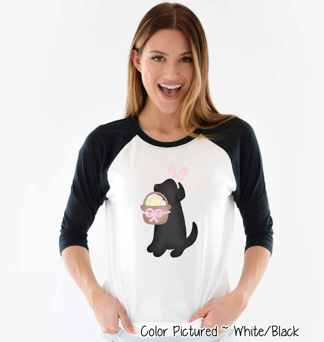 Dog Girl Black Lab Easter Raglan Tee