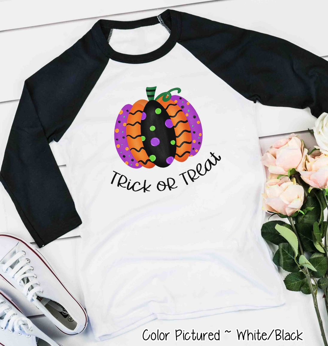 Halloween Fancy Pumpkin Trick or Treat Raglan Shirt