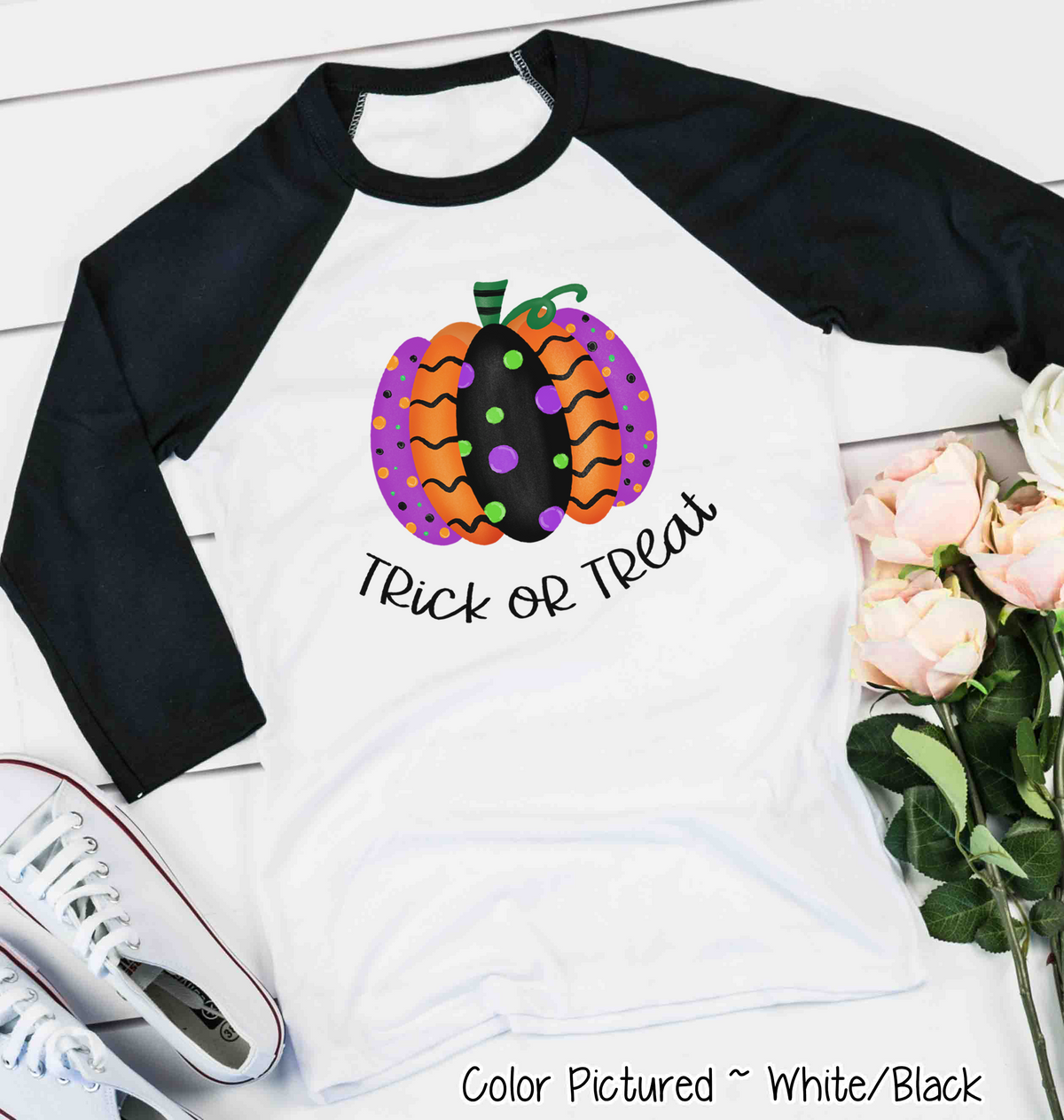 Halloween Fancy Pumpkin Trick or Treat Raglan Shirt