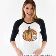 Orange Leopard Pumpkin Monogram Raglan Tee