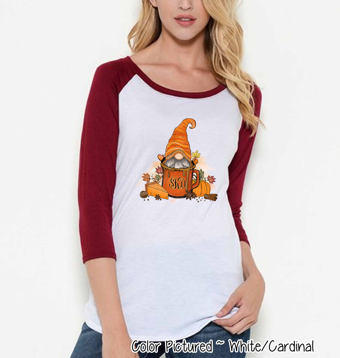 Monogram Gnome Pumpkin Spice Coffee Fall Raglan Tee