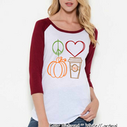 Peace Love Pumpkin Latte Monogram Fall Raglan Tee