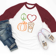 Peace Love Pumpkin Latte Monogram Fall Raglan Tee