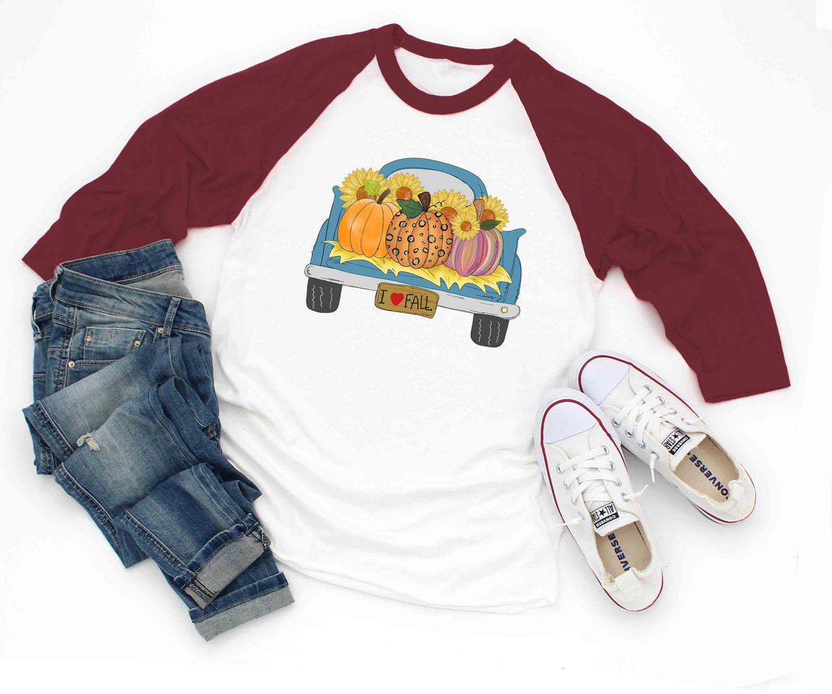 Vintage Truck full of Pumpkins Fall Raglan Tee