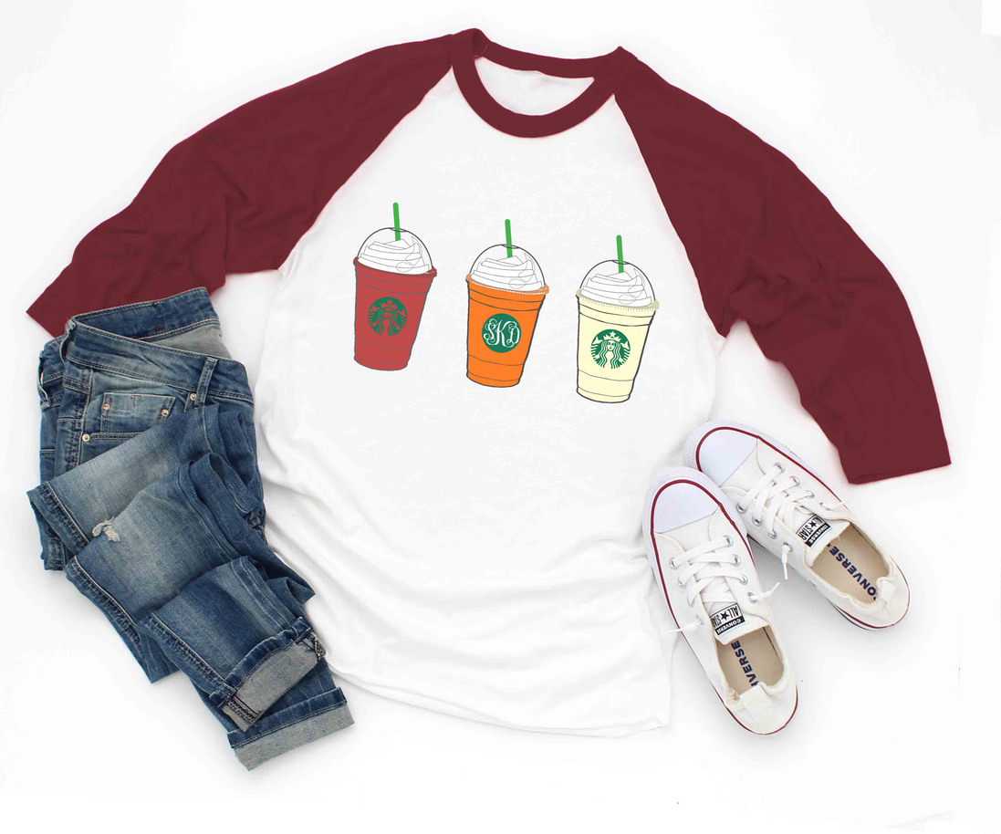 Starbucks Inspired Monogram Fall Raglan Tee