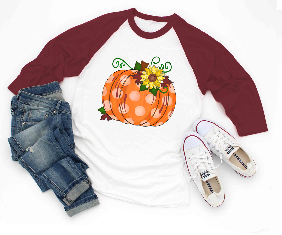 Polka Dot Pumpkin Fall Raglan Tee