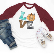 LOVE Pumpkin Monogram Fall Raglan Tee