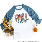 Leopard Turkey Fall Vibes Thanksgiving Fall Raglan Tee