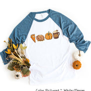Monogram Pie Turkey Pumpkin Latte Thanksgiving Fall Raglan Tee