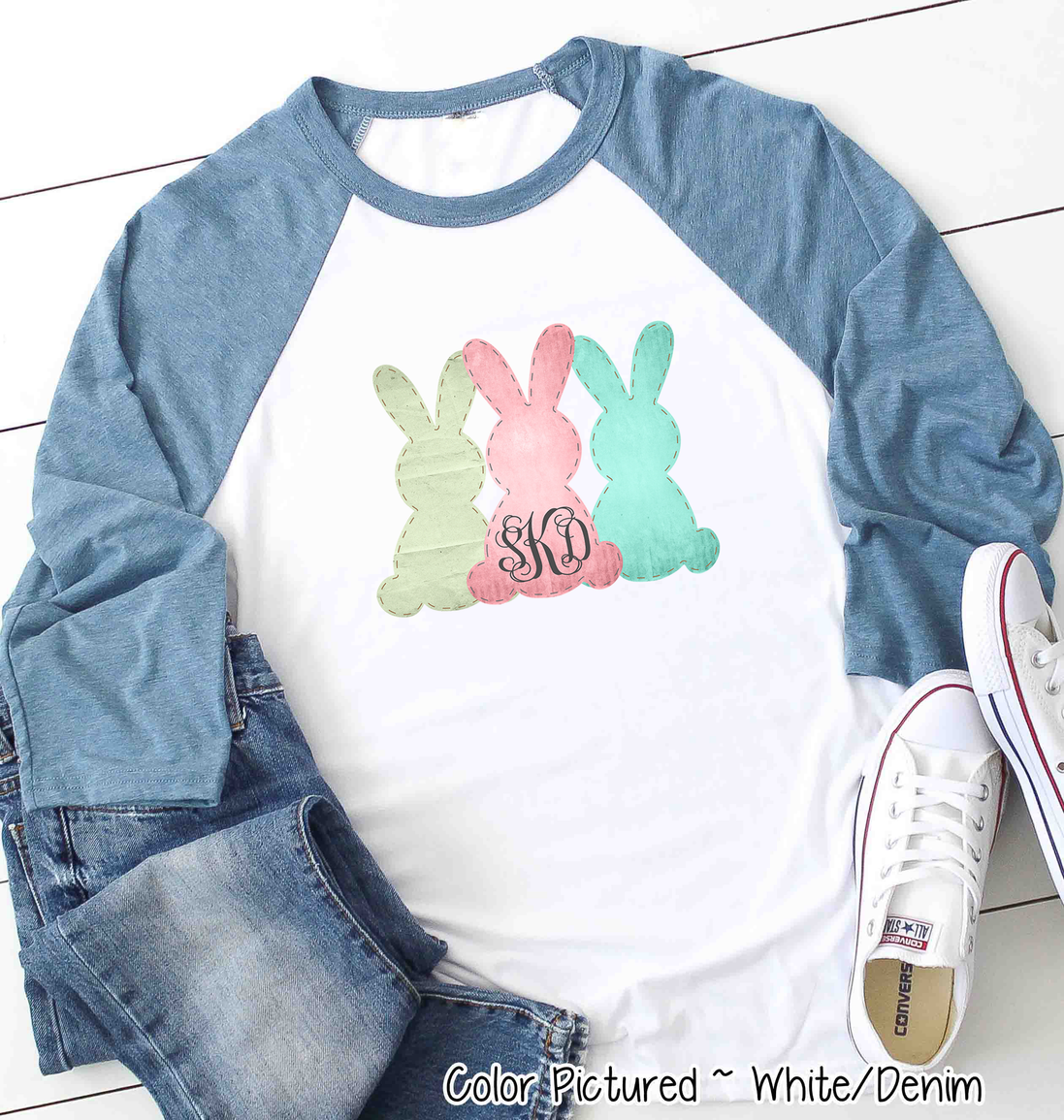 Monogram Bunny Trio Easter Raglan Tee