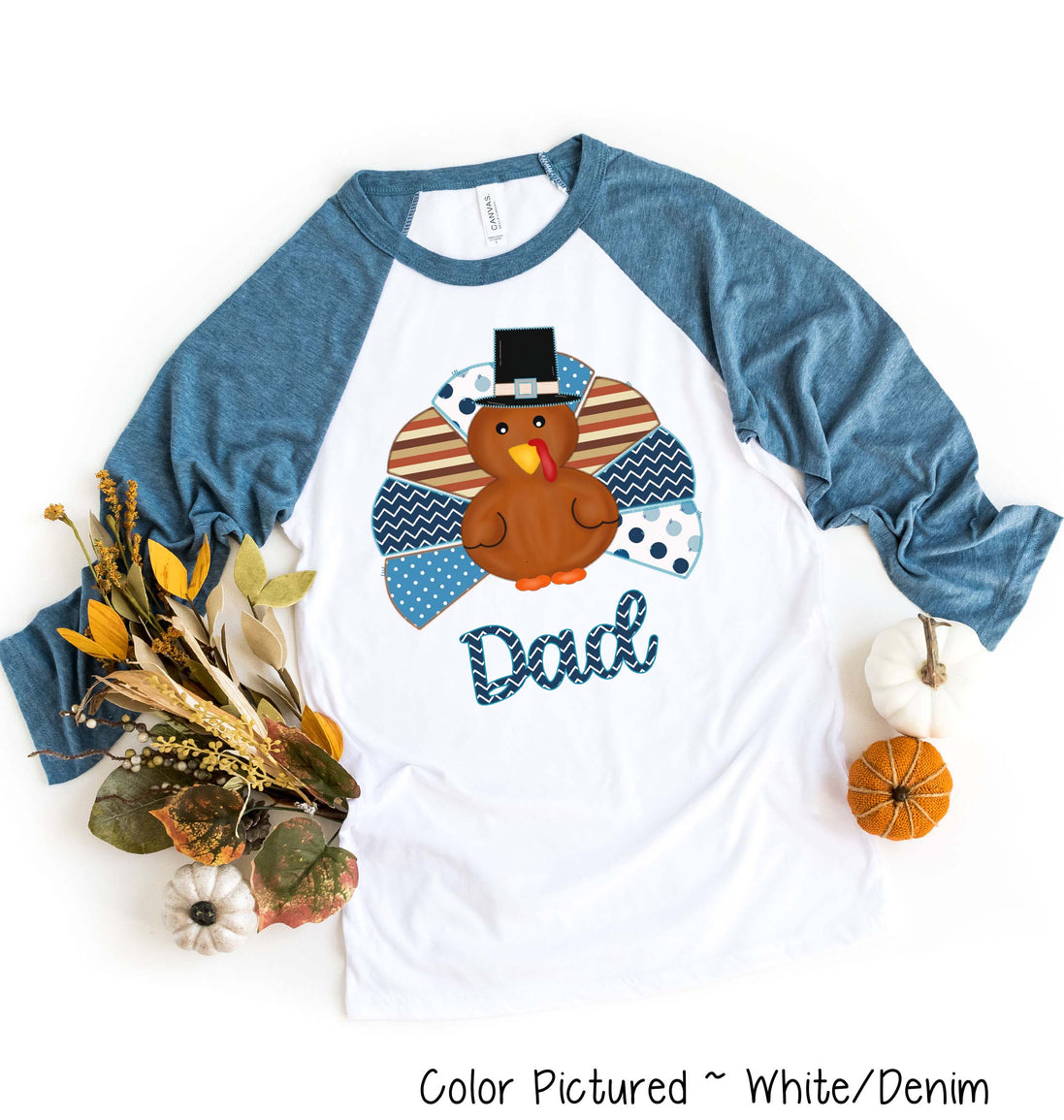 Personalized Pattern Thanksgiving Turkey Family Matching Raglan Tee