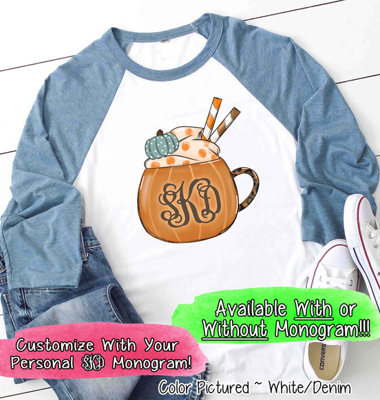 Pumpkin Spice Monogram Mug Raglan Tee