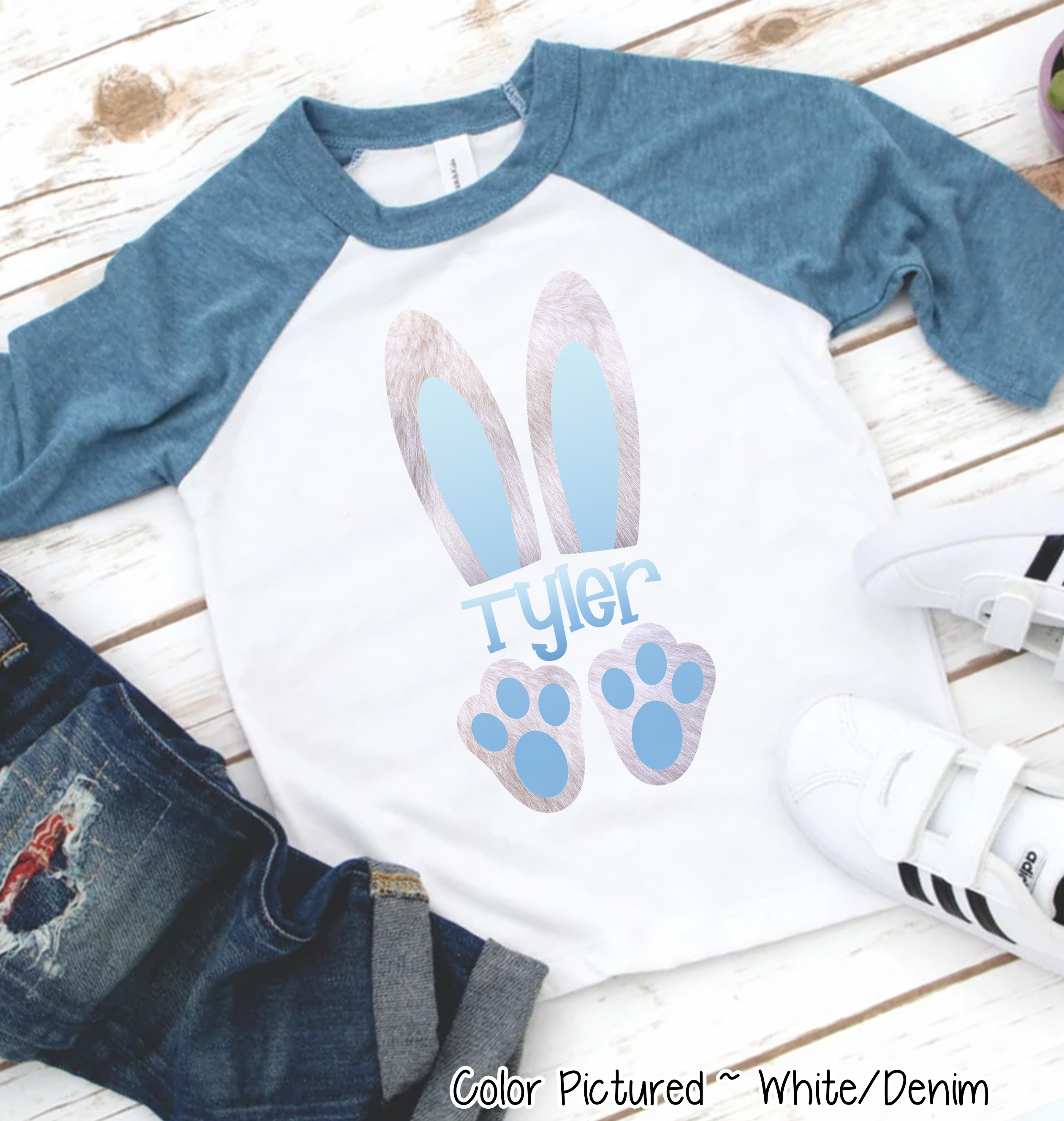 Personalized Boy Easter Bunny Ears with Custom Name Easter Day Tee