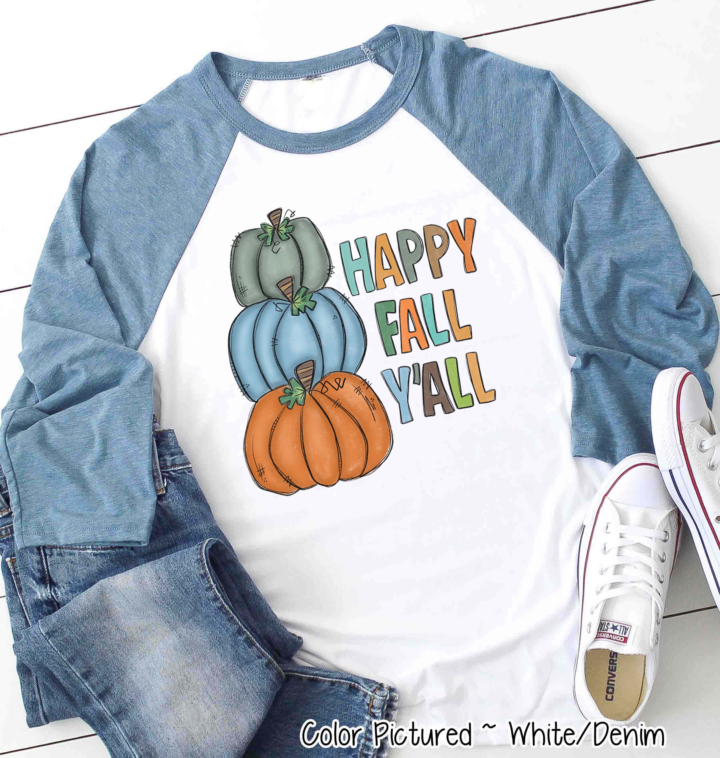 Happy Fall Yall Distress Pumpkin Stack Fall Raglan Tee