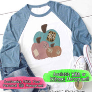 Patchwork Fall Pumpkin Trio Monogram Raglan Tee
