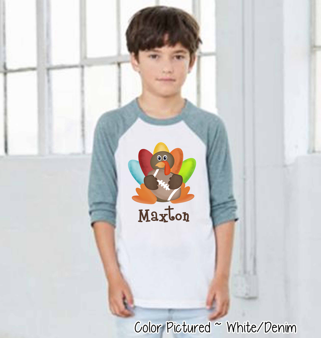 Personalized Turkey with Football Raglan Tee
