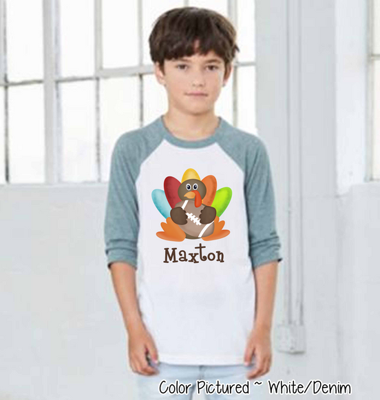 Personalized Turkey with Football Raglan Tee