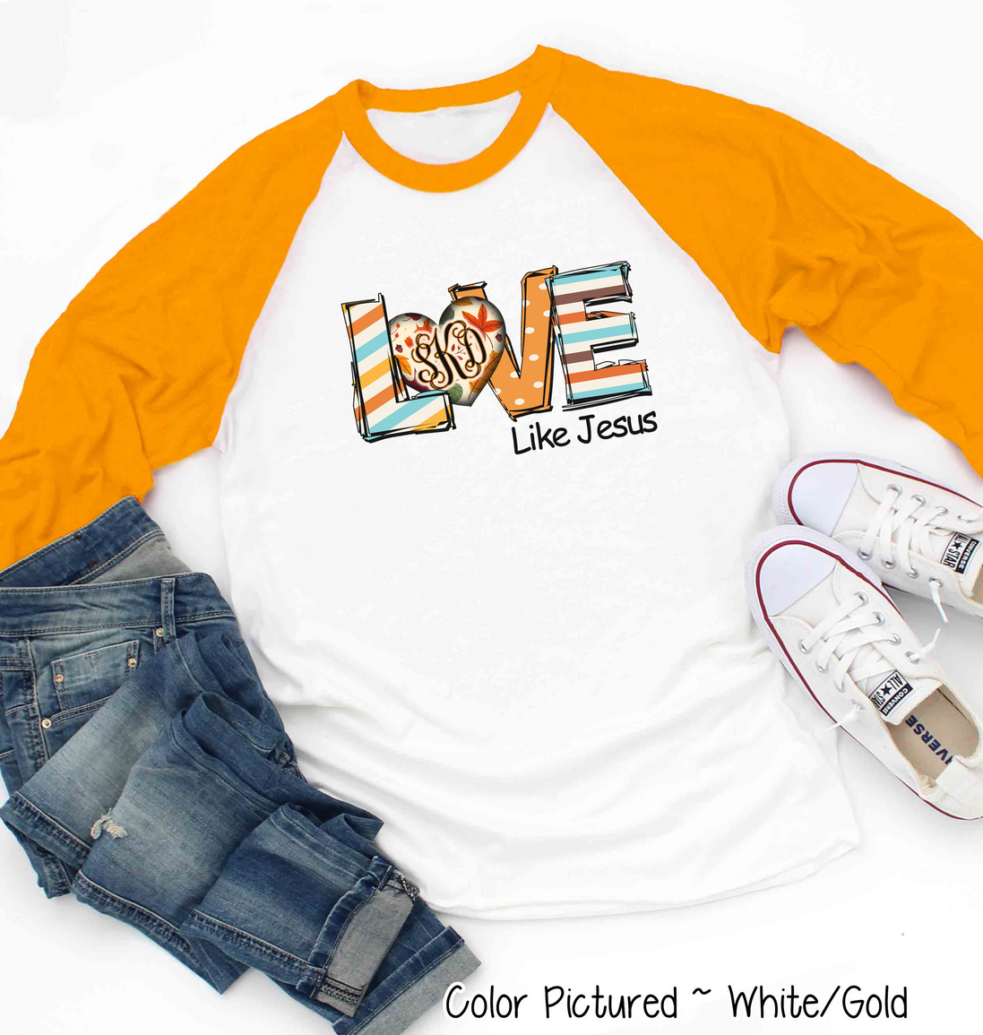 Love Like Jesus Fall Monogram Raglan Tee