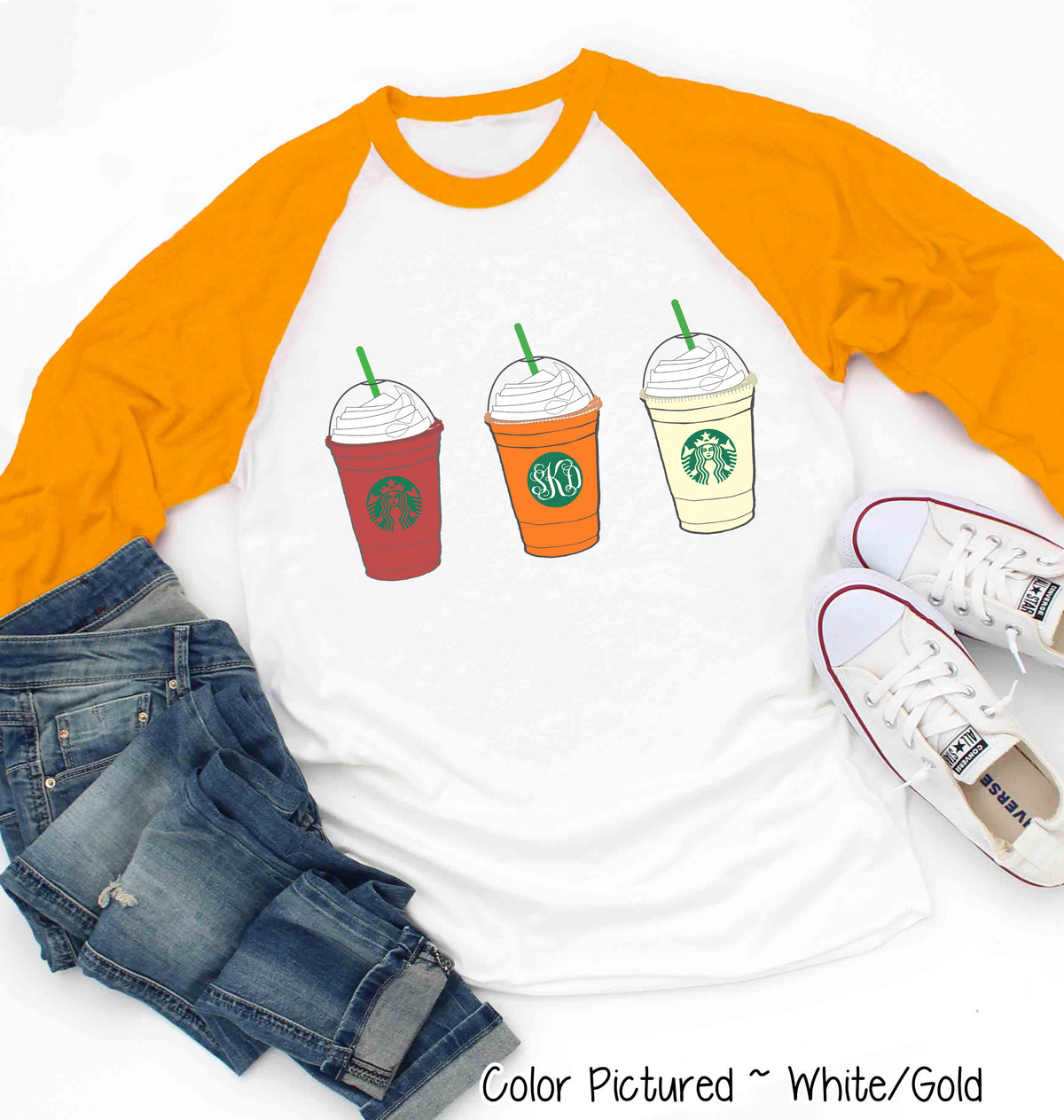 Starbucks Inspired Monogram Fall Raglan Tee