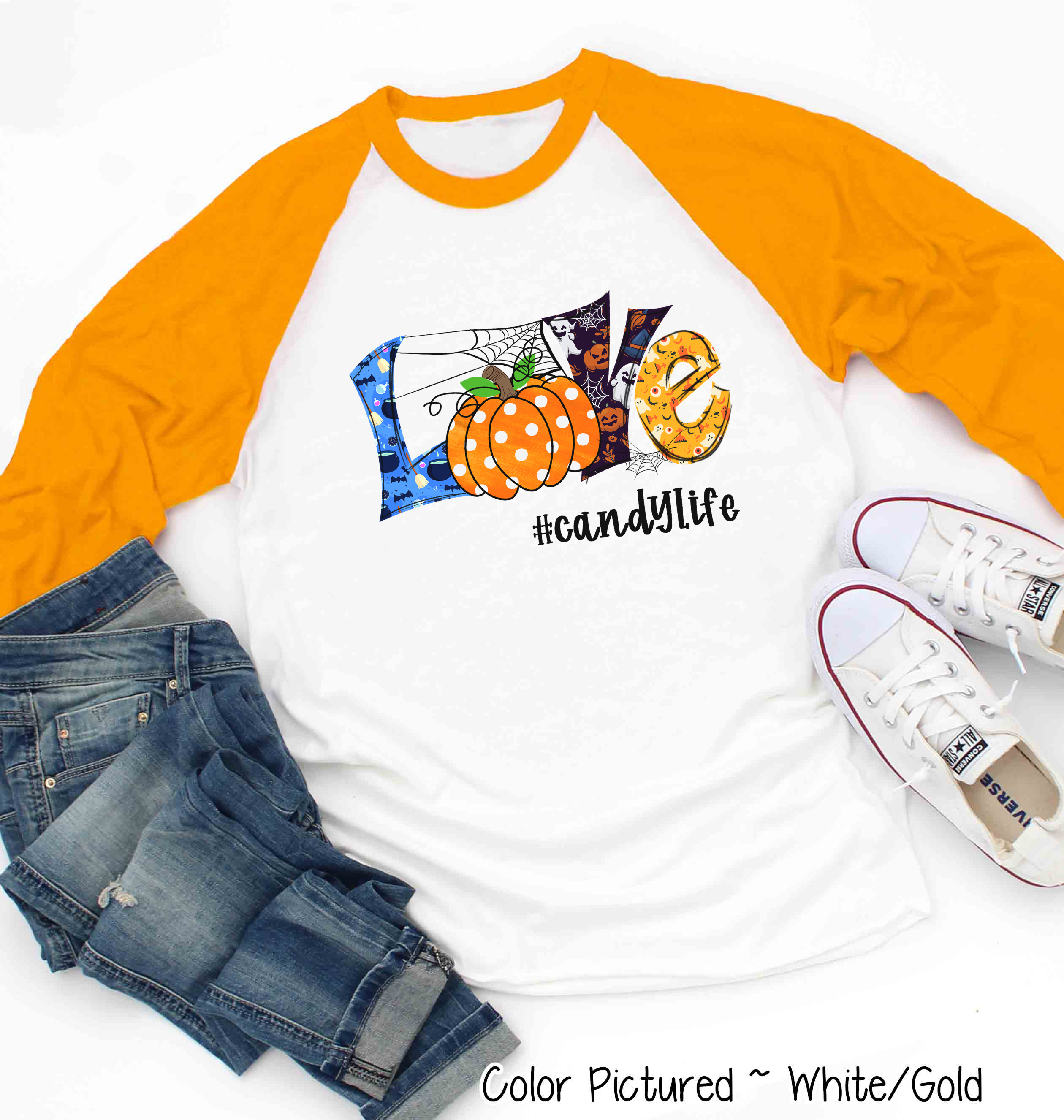 Love #YourLife Halloween Personalized Raglan T-Shirt ~ Customize text