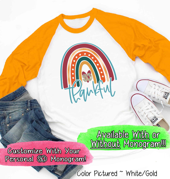 Thankful Fall Rainbow Monogram Raglan Tee