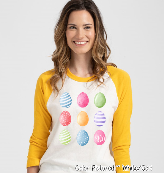 Monogram Watercolor Easter Eggs Raglan Tee