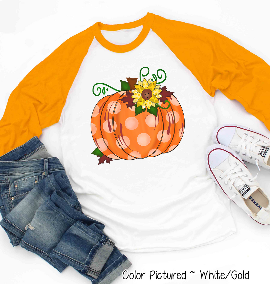 Polka Dot Pumpkin Fall Raglan Tee