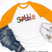 Orange, Blue, Purple Gobble with Turkey Raglan Tee