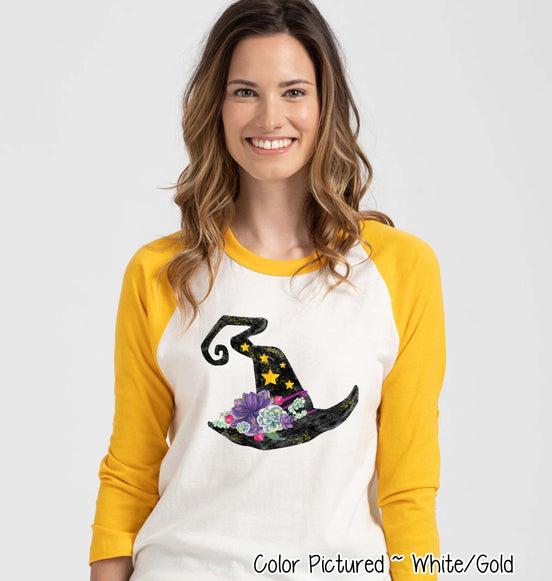 Watercolor Witch Hat Halloween Raglan Tee