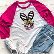 Monogram Black and Rose Bunny Head Easter Raglan Tee