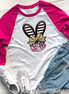 Monogram Black and Rose Bunny Head Easter Raglan Tee
